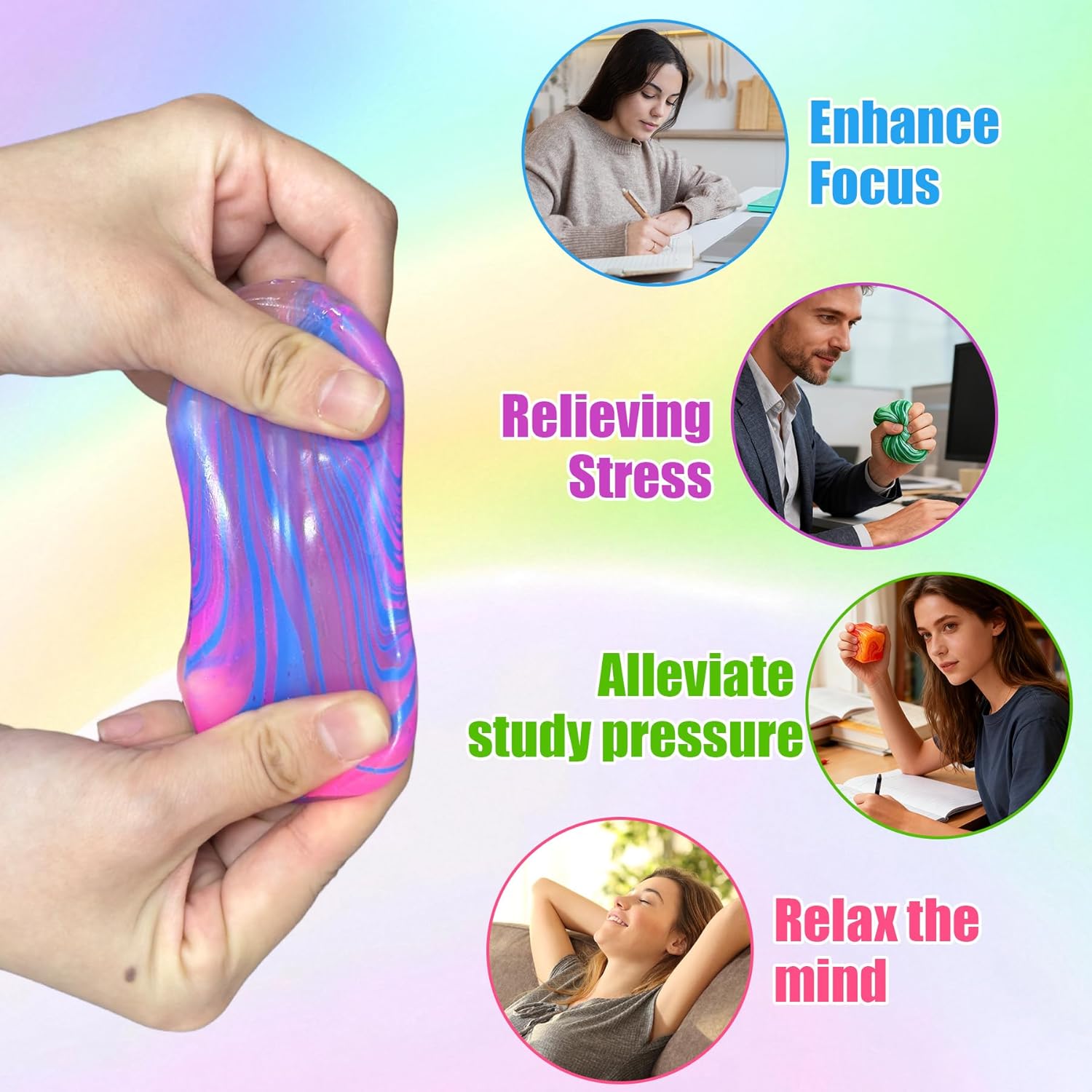 4 Pack Fidget Toys. Squishy Cube. Ice Cube Squishy for Anxiety & Stress Relief for Adults. Slow Rise Sensory Stress Balls. Classroom Prizes : Toys & Games - Image 4